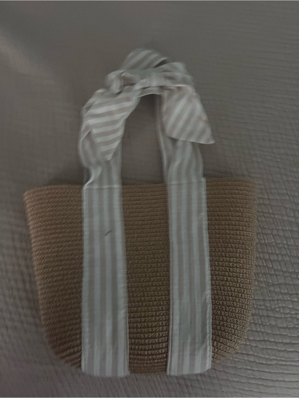 Striped Handle Straw Tote Bag in Brown and Cream